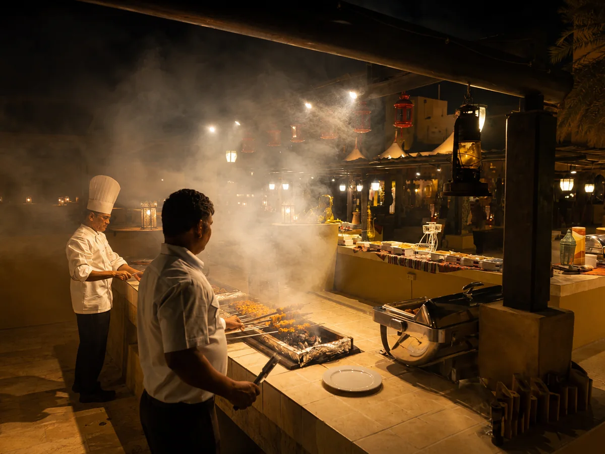 Chefs preparing the BBQ dinner at the VIP Classic desert safari camp